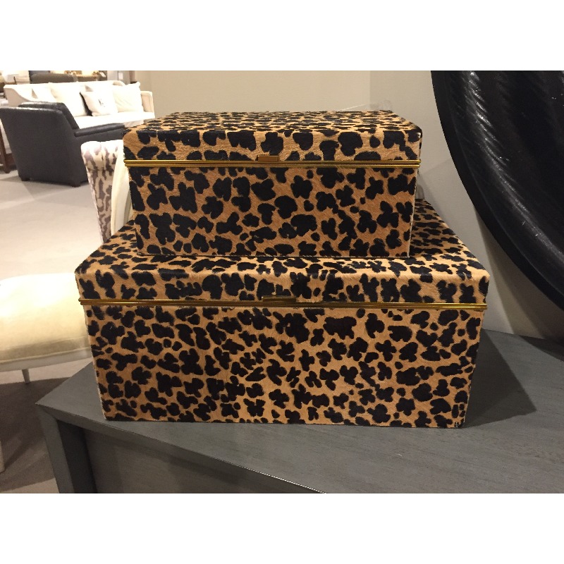 Set of 2 Faux Leopard Hair Hide Boxes 8139-11 Maitland Smith